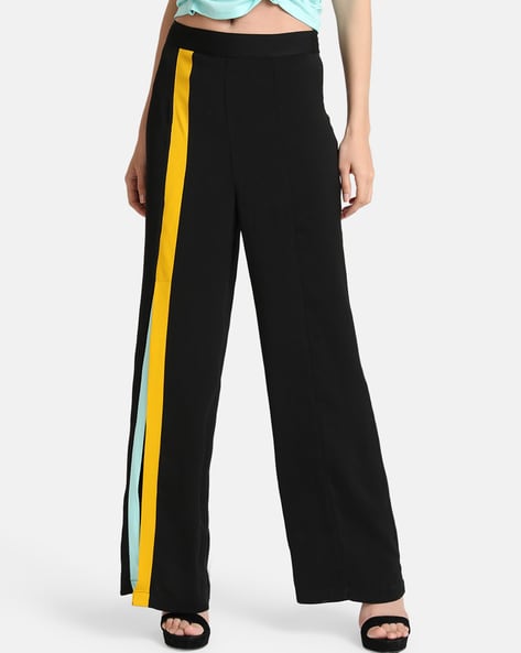 yellow pants with black stripe womens