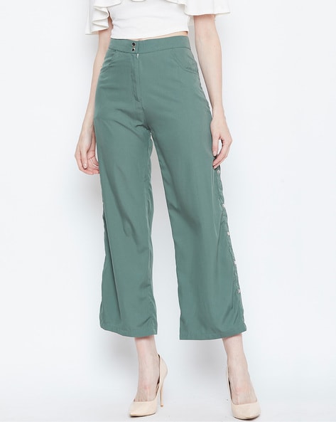Alsace Lorraine Paris Teal Green Flat-Front Culottes with Insert Pockets