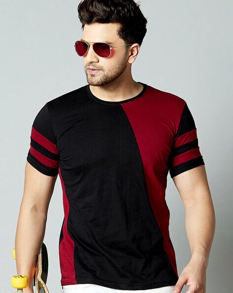 Short Sleeves T-shirt with Colourblock Detail