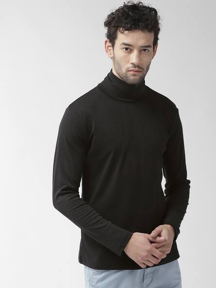 high neck t shirt mens black