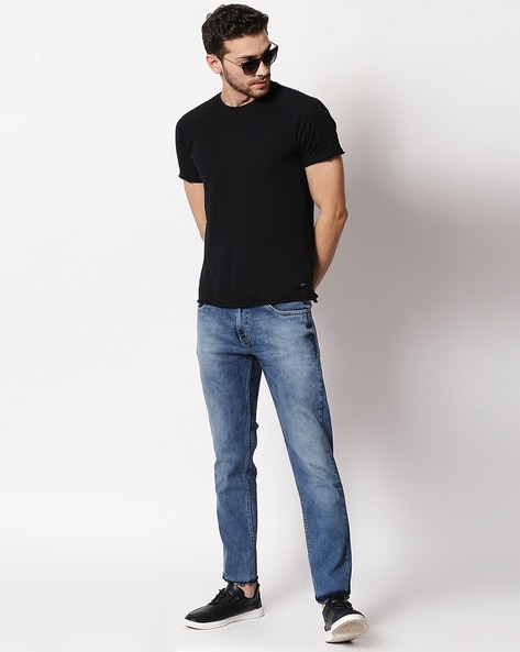 Mens frayed bottom on sale jeans