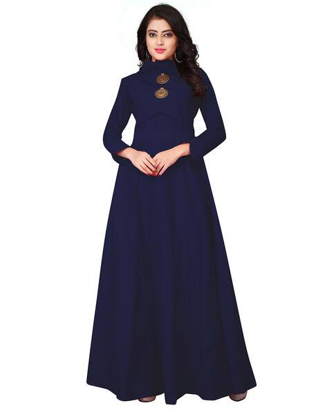 blue a line dress with sleeves