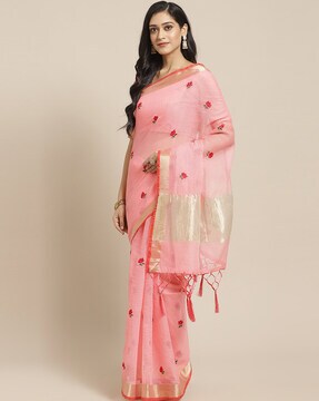 saree mall blue and pink embroidered