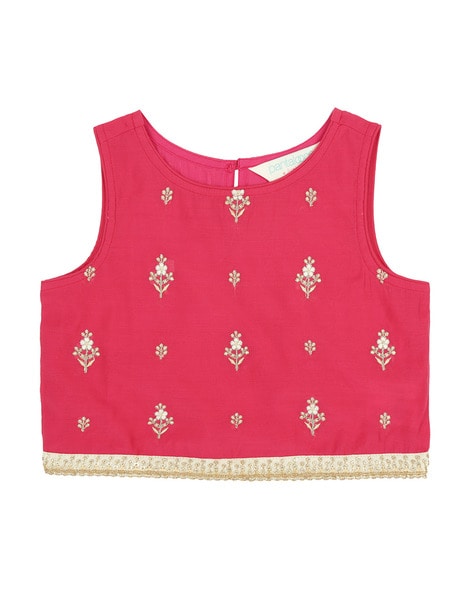 Akkriti by Pantaloons Pink Cotton Embroidered Top