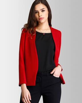 red woman blazer