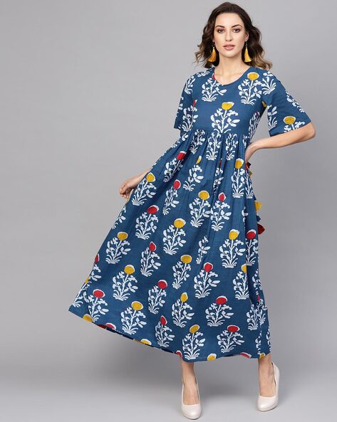 Indian Print Dress with Back Tie-Up