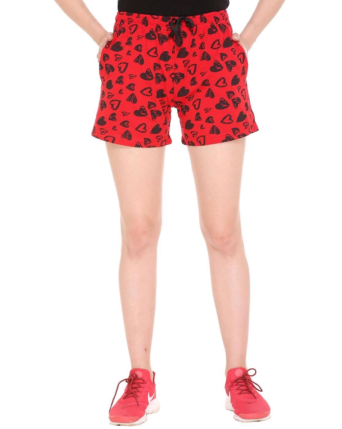 red patterned shorts