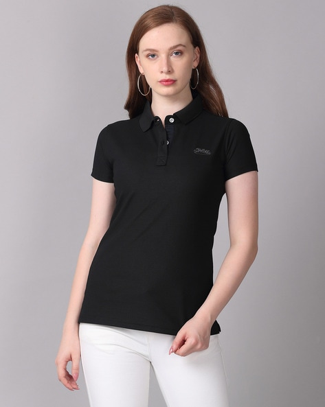 Plain black polo shop t shirt women's