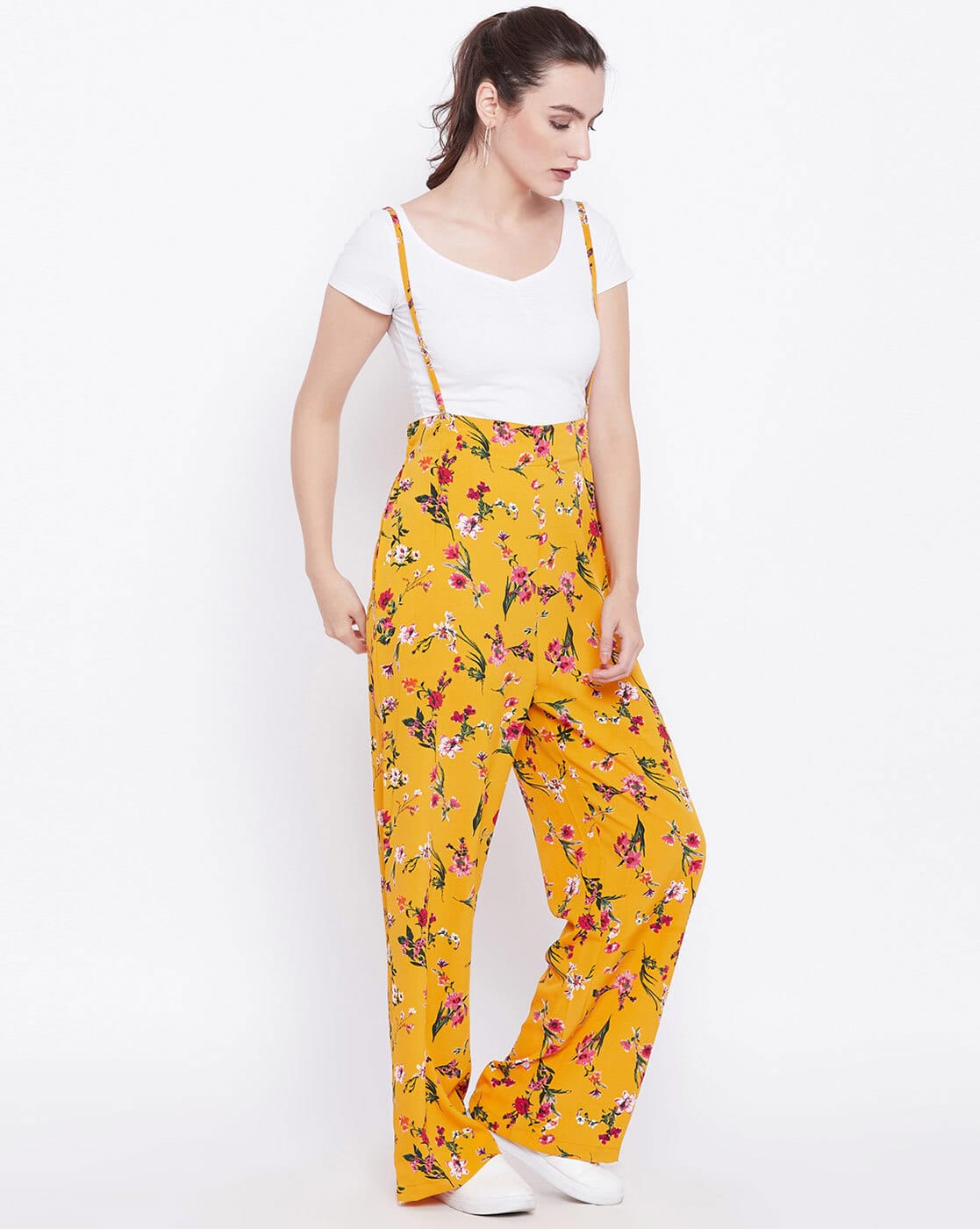 Floral Print Trousers with Suspenders - Main Image