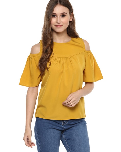 Buy Harpa Women Round Neck Short Sleeves Solid Top online