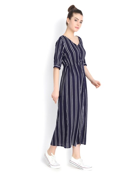 v neck striped dress