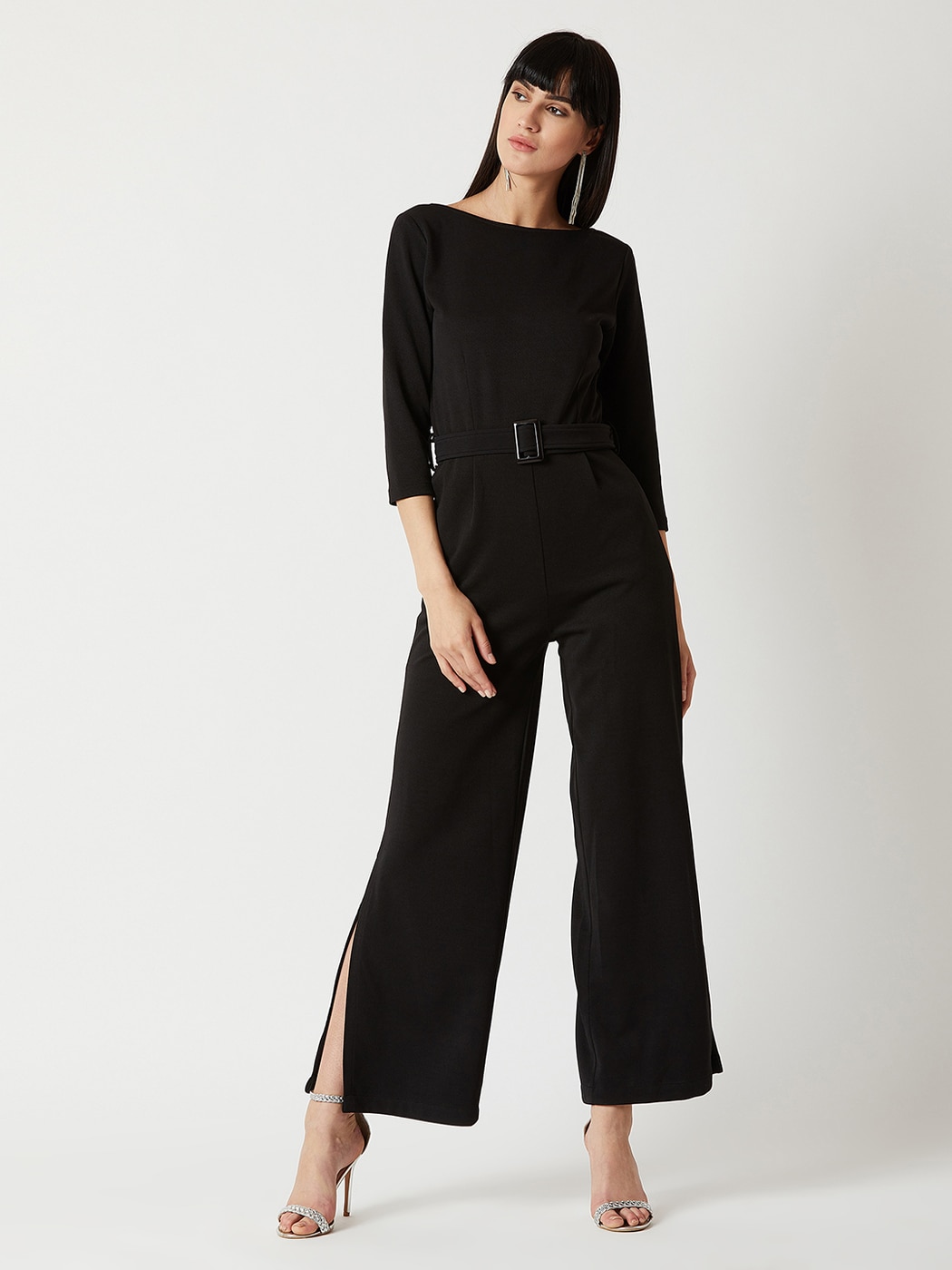 black boat neck jumpsuit