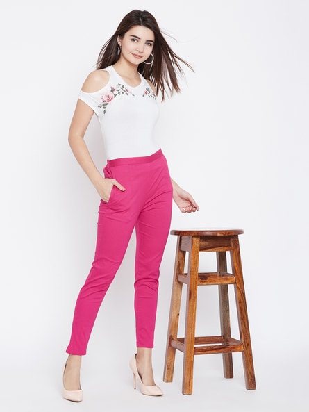 GO COLORS Slim Fit Women Pink Trousers - Buy GO COLORS Slim Fit Women Pink  Trousers Online at Best Prices in India