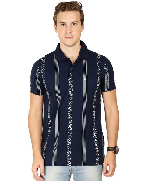 Striped Polo T-shirt with Patch Pocket