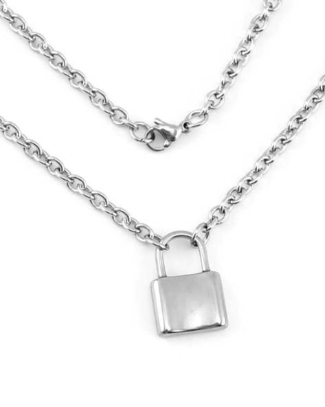 Women's Silver Brass Lock Pendant Necklace - Candice – Eye Candy Los Angeles