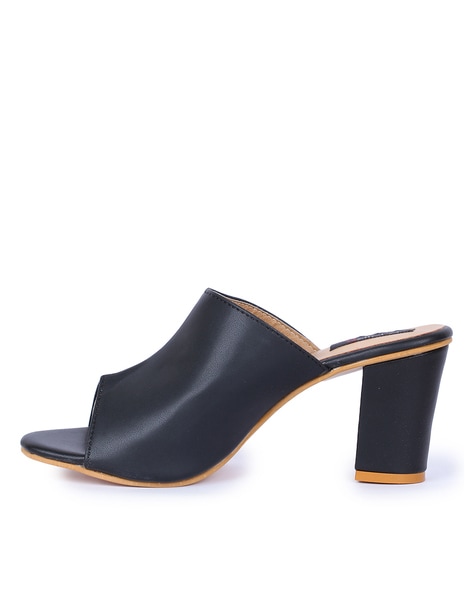 Black sandal mules online heels