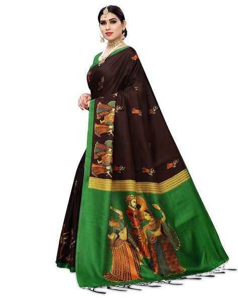 APNISHA Brown Printed Traditional Saree