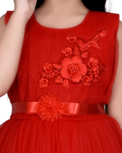 red gown with belt