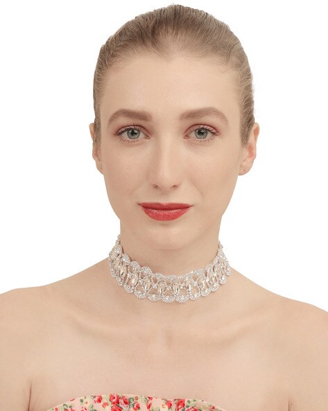 silver diamante choker