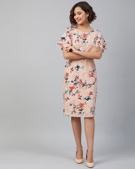 floral print a line dress ajio