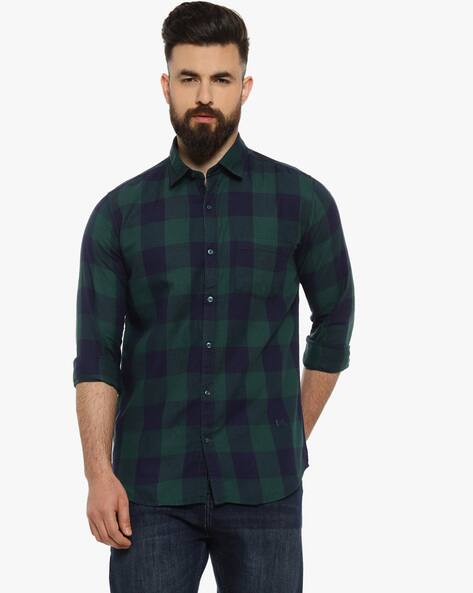 green check shirt combination jeans