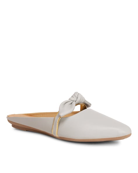 DENILL Grey Slip-On Mules with Bow Applique 