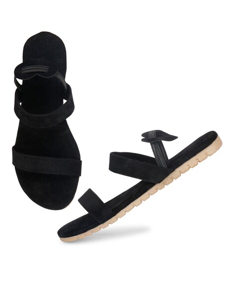 ladies black slip on sandals