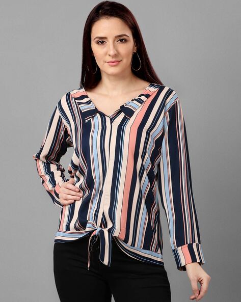 Wedani Multicolored Striped Tunic Top with Tie-Up
