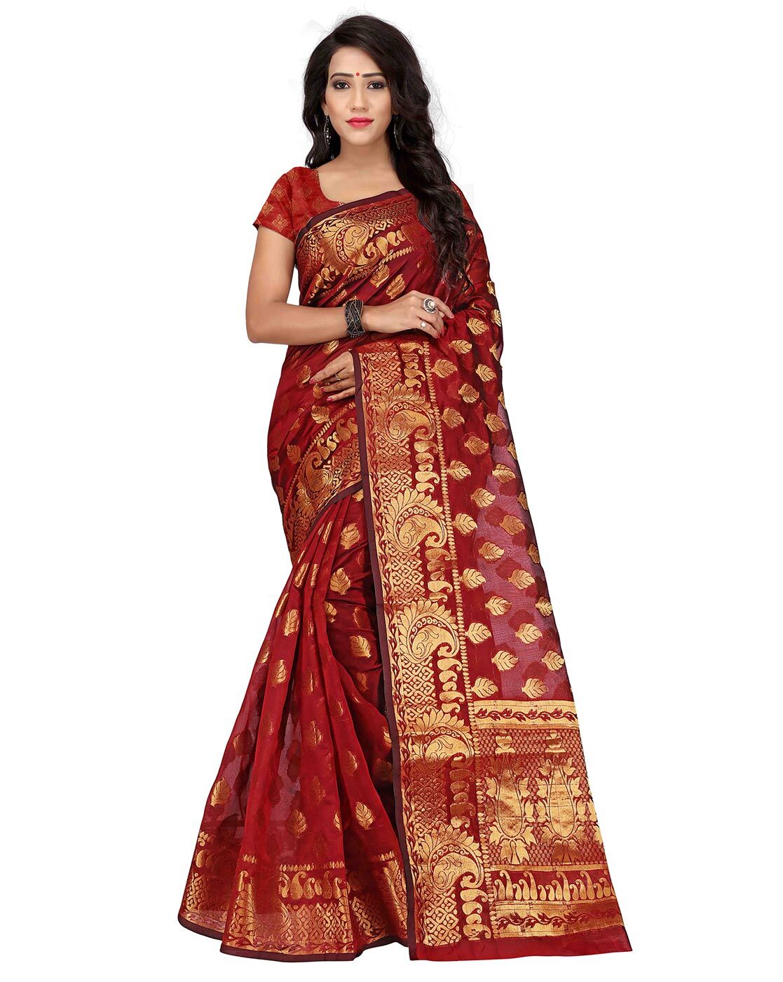 Buy Maroon Sarees for Women by Indie Picks Online | Ajio.com