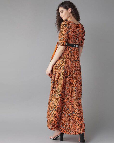 orange and navy leopard print dress