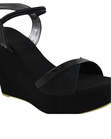 all black womens wedges
