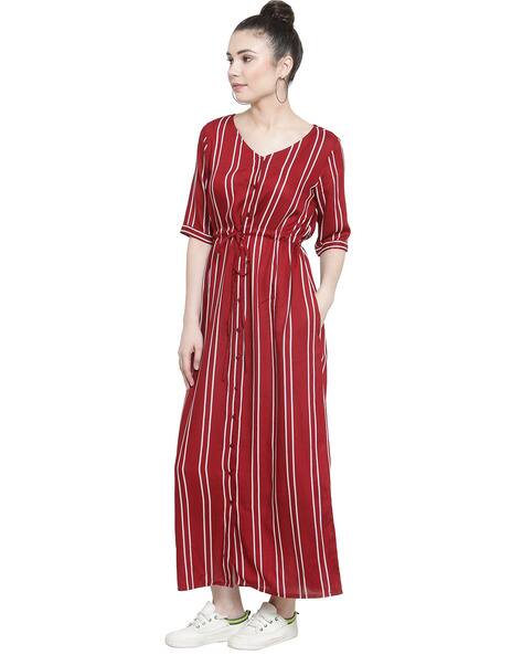 maroon striped dress