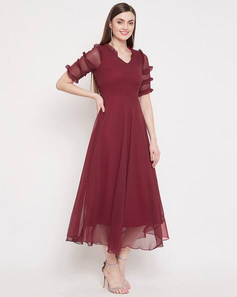 maroon frock designs