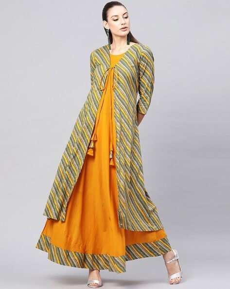 Buy Generic Womens Full length Gown with Overcoat (Digital print jacket) -  X Large at Amazon.in