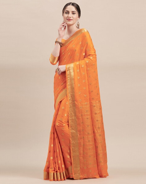 Buy Light Orange Net Embroidered Traditional Saree Online : Switzerland -