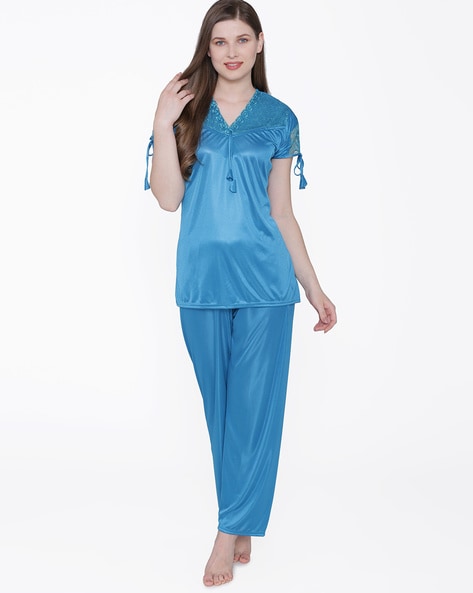 Satin best sale pyjamas blue