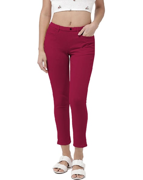 Buy Maroon Jeans & Jeggings for Women by GO COLORS Online
