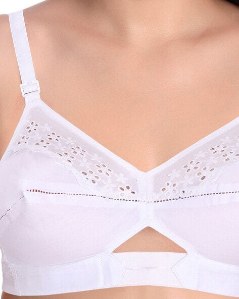 Buy Cotton Bra For Women Non Padded Non Wired White Round Stitch