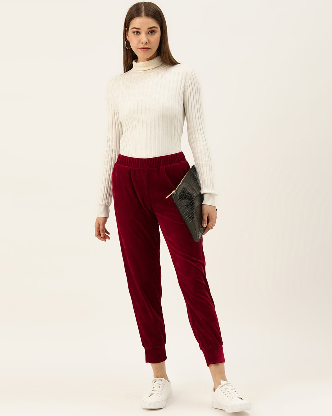 Buy Women Burgundy Bell Bottom Knitted Pants Online at Sassafras