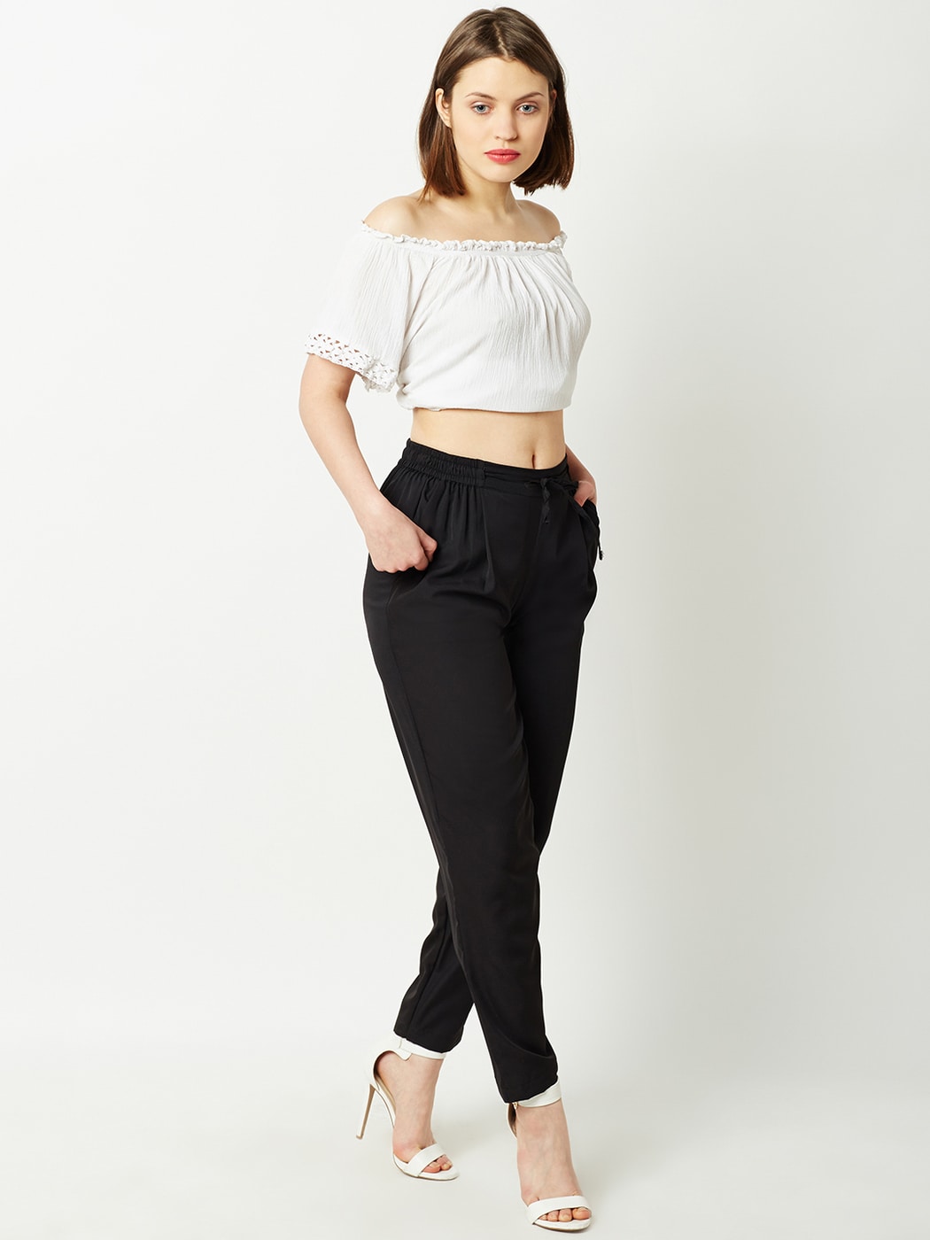 Knit Crepe High Rise Paperbag Waist Trouser | Women's Trousers | Shop BBJ