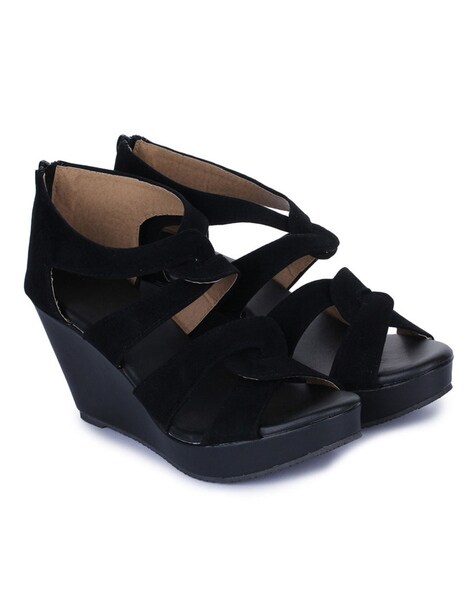 Black strappy wedge online heels