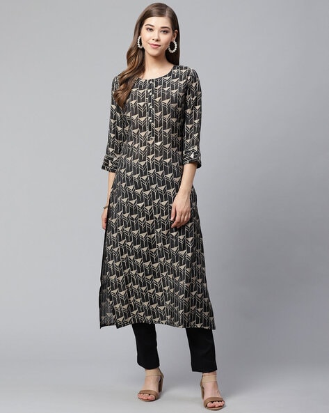 geometric print straight kurta