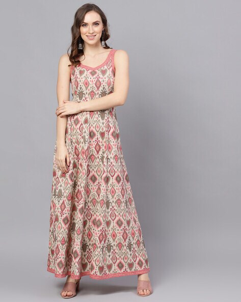 Sleeveless Dress with Block Print