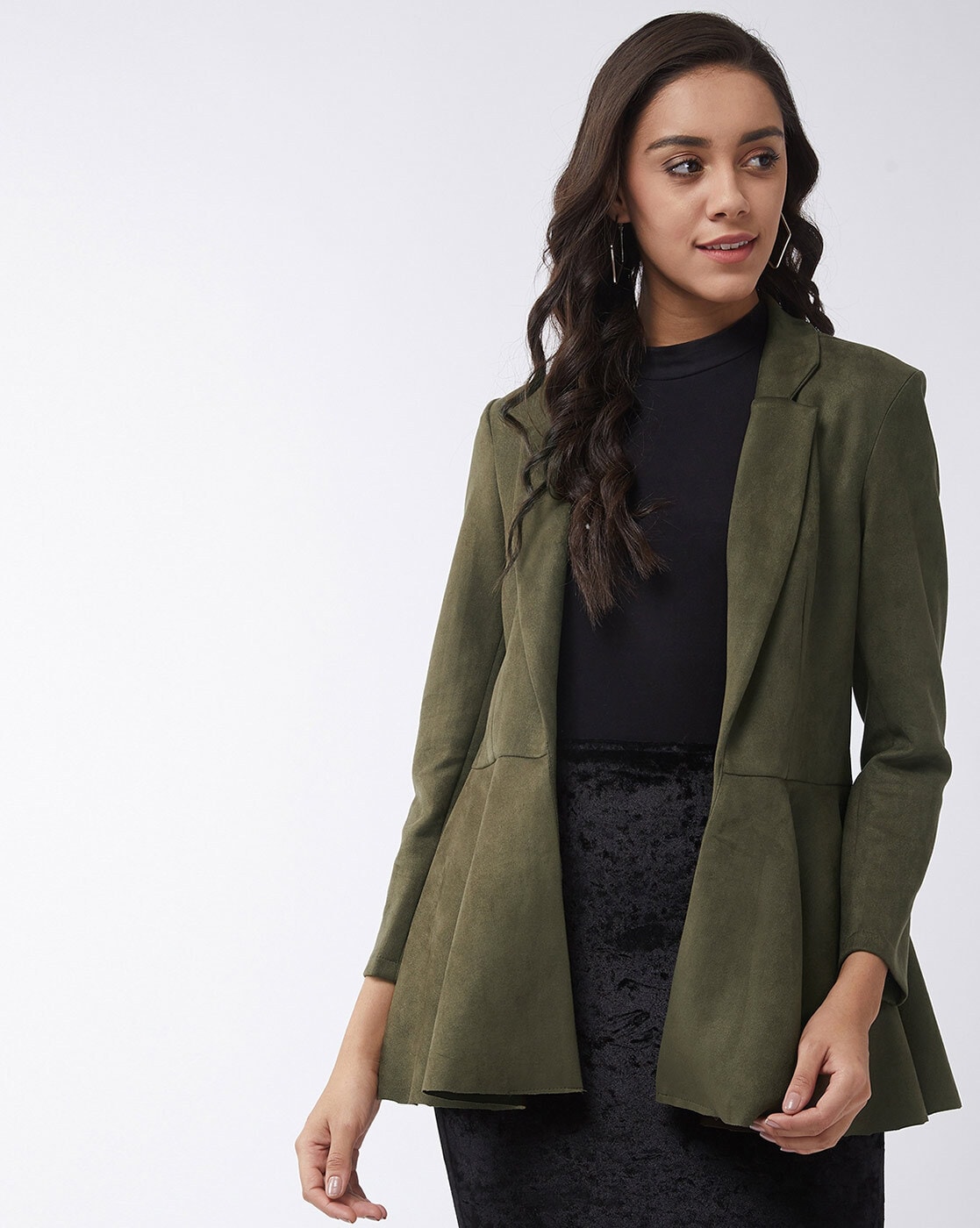 Olive green blazer top womens