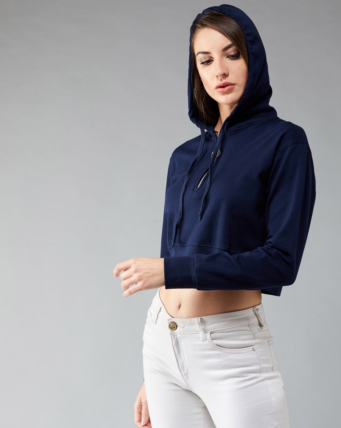 Navy blue cheap crop hoodie