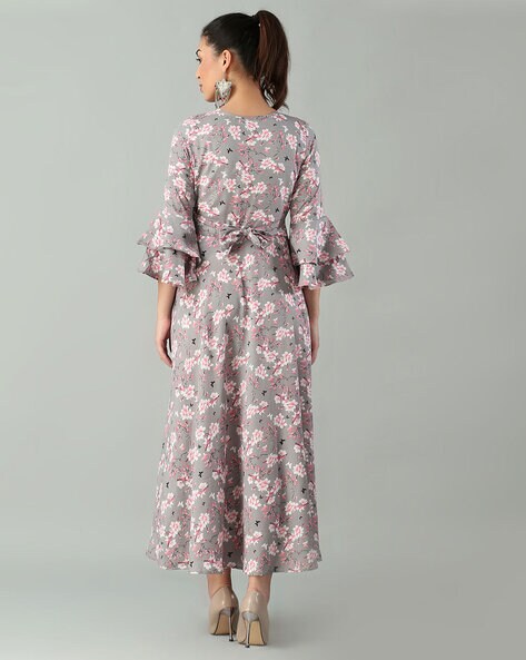 Gray floral dress with sleeves hotsell