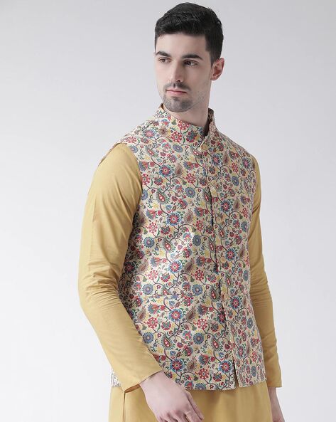 Buy BLACKSMITH Floral and Paisley Printed Nehru/Modi Jacket for Men -  Wedding Nehru Coat (WHITE BEIGE FLORAL,36) at Amazon.in