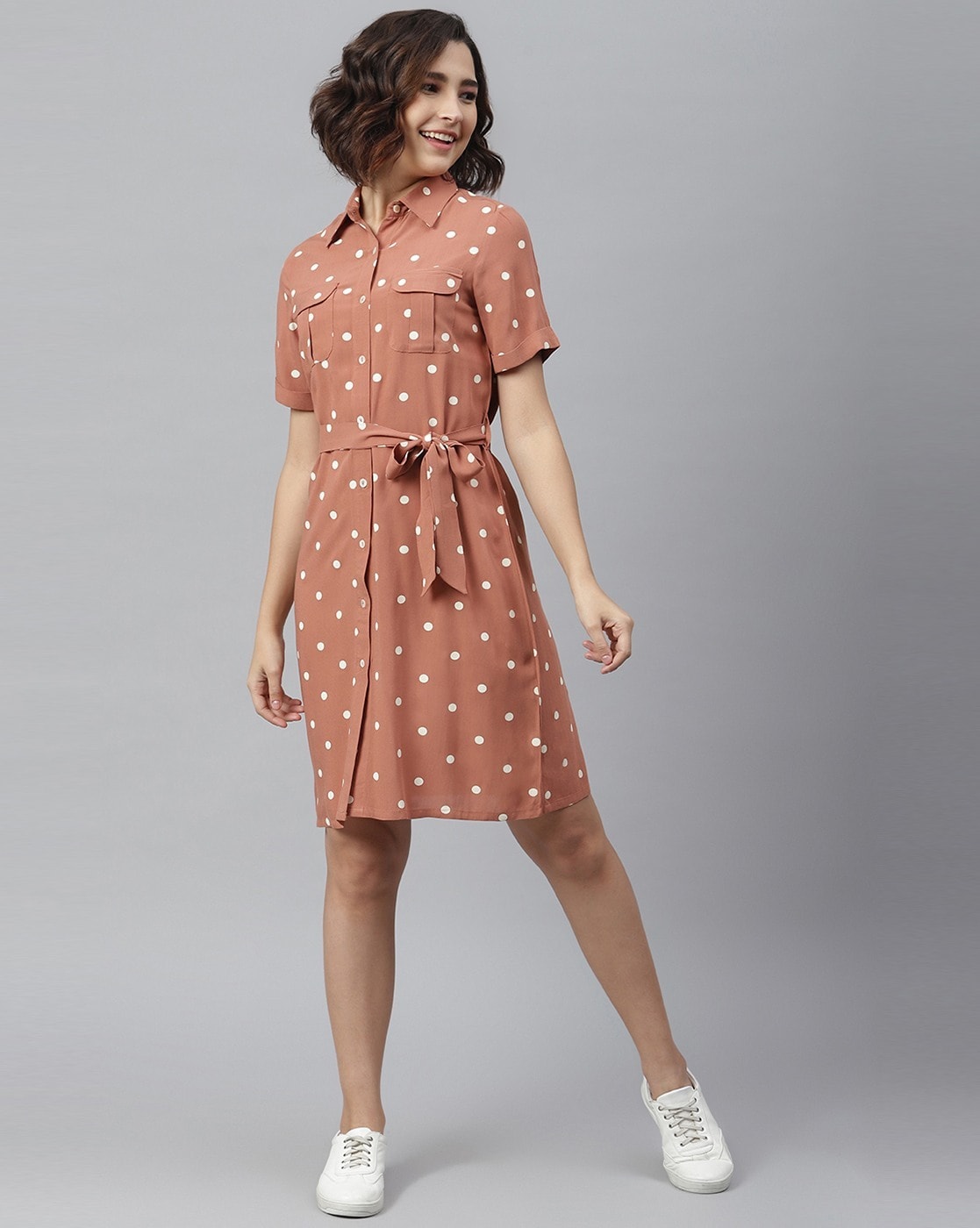 Brown polka hot sale dot shirt dress