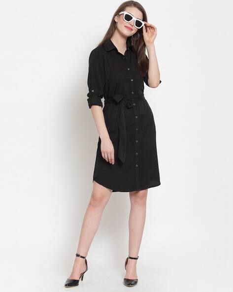black button shirt dress