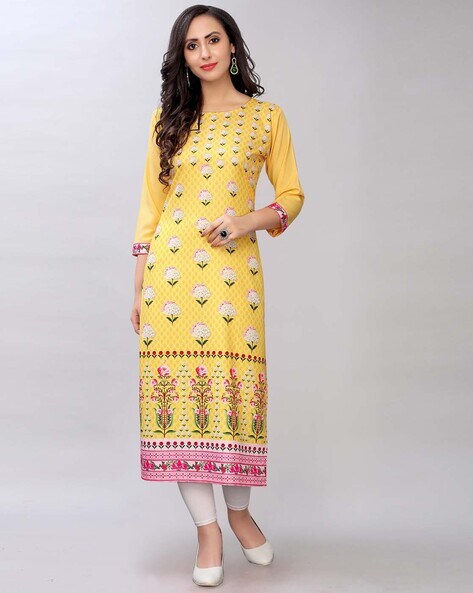 Floral Print Round-Neck Straight Kurta